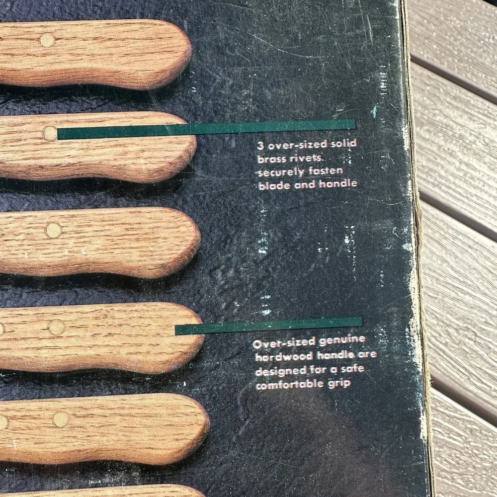 Set of 6 Russel International Steak Knives‎ WA Forge Wood Handle Stainless Steel